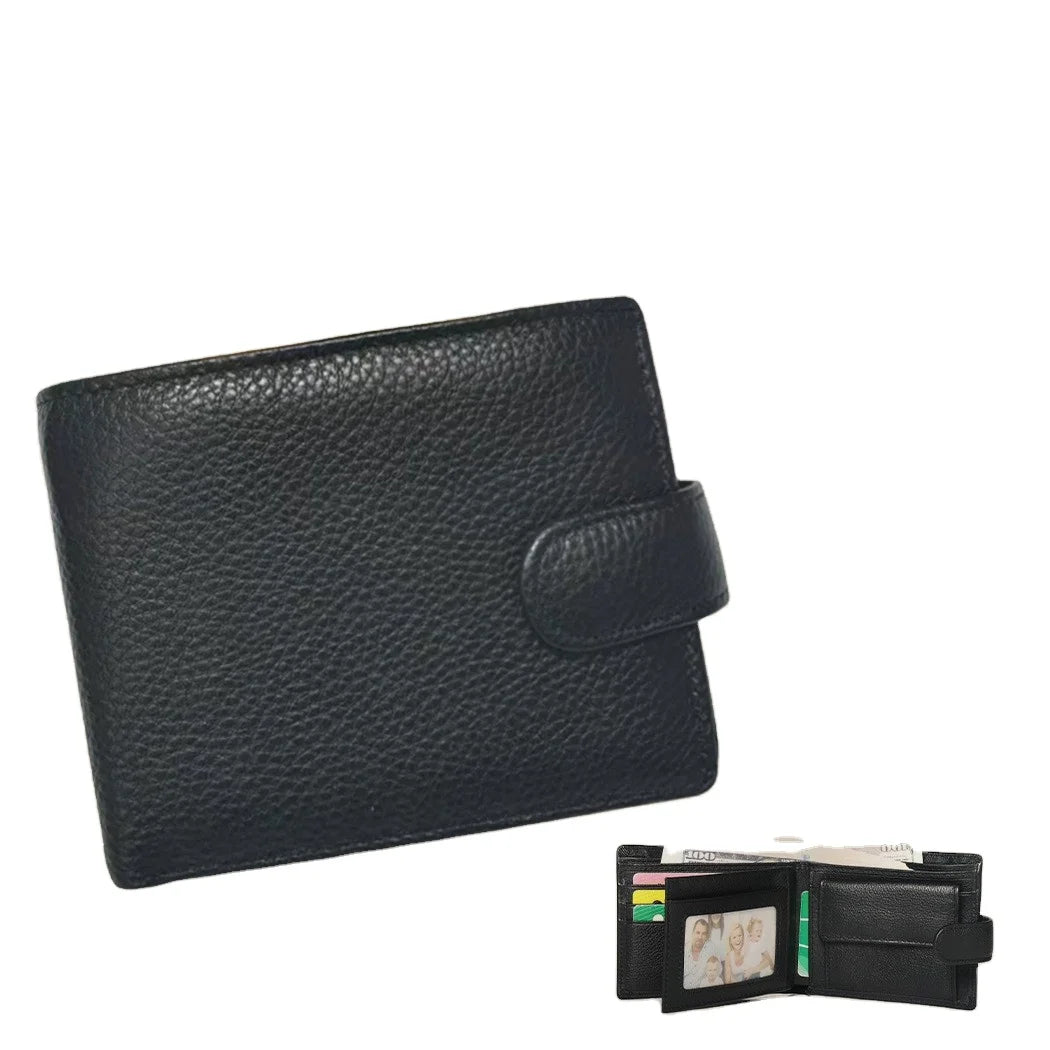 Wholesale Custom Factory Fashion Men Leather Credit Cards Holder Genuine Cowhide Wallet with Coins Pocket