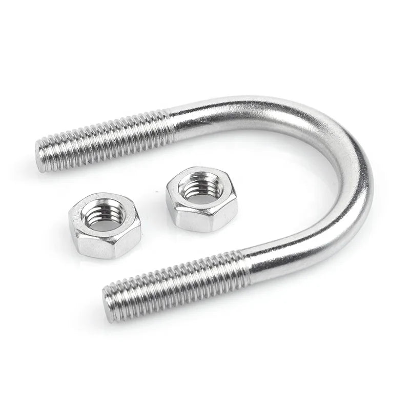 M6 M8 M10mm U-Bolt 304 Stainless Steel U-Shaped Screw with Plain Finish Pipe Clamp with Fixed Buckle for Riding