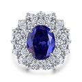 Luxury Halo Ring Oval Cut Blue Zircon Stone Four Prongs White Gold Colour 925 Sterling Silver Engagement Wedding Ring