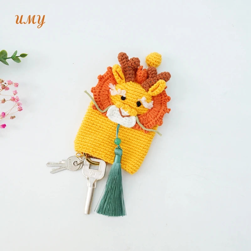 Crochet Amigurumi Keychain Chinese Lucky Loong Dragon Corporate Gift Animals Car Key Holder Case Cover Custom Soft Eco-Friendly