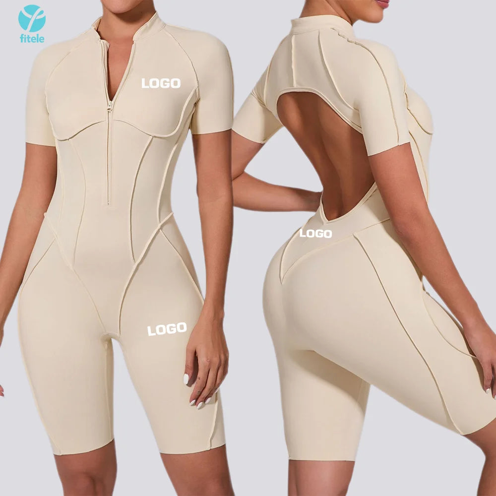 Breathable Open Back Design Yoga Jumpsuit Women's Bodysuits with Zipper on the Chest Three-dimensional Cutting Design Jumpsuit