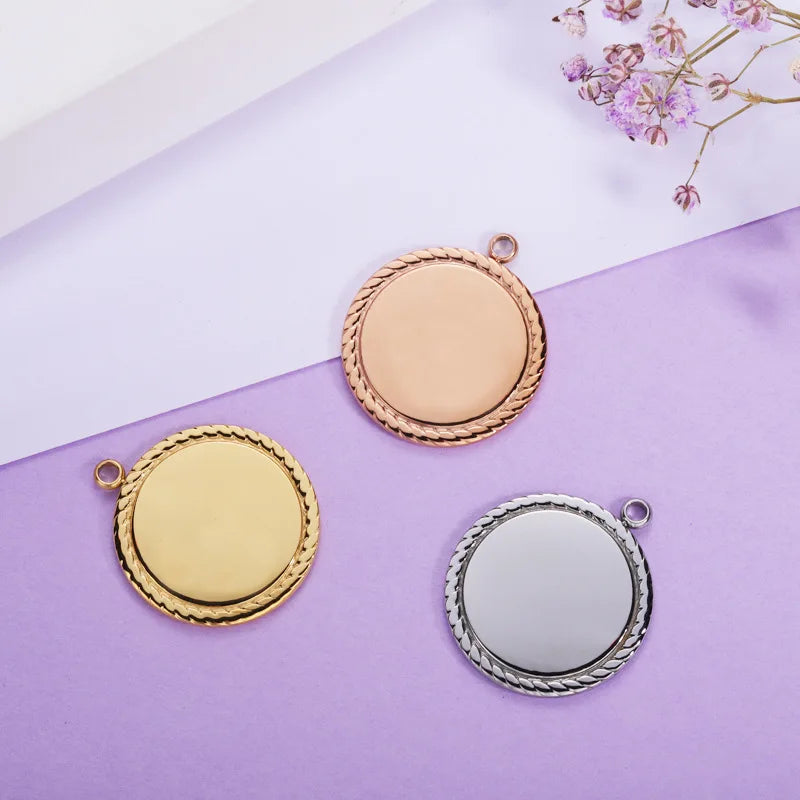 Markdown Sale Mirror Round Jewelry Accessories Custom Stainless Steel Carved Round Pendant Necklace Charms