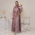 Popular Muslim Clothing Women 3 Piece Abaya Set Turkish Satin Plain Modest Abaya Women Muslim Dress Long Maxi Islamic Abaya