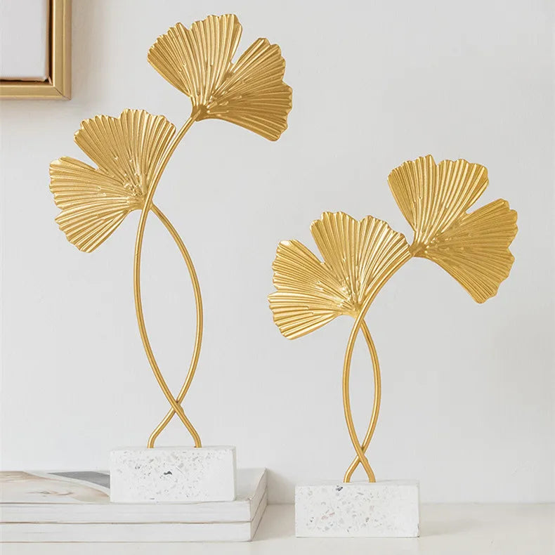 Modern Home Decoration Nordic Light Luxury Ginkgo Office Living Room Cabinet Home Decor Statues Miniature Metal Ornaments