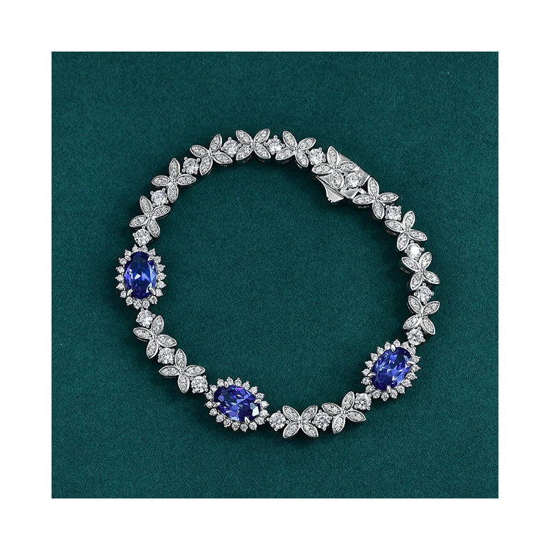 Popular Design 925 Sterling Silver Jewelry Blue Sapphire Zirconia Tennis Bracelet for Women Pulsera De Tenis Armband