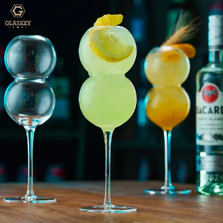 Hand Blown High Borosilicate Gourd Shaped Goblet Cocktail Glass Stemware Champagne Glass Customization