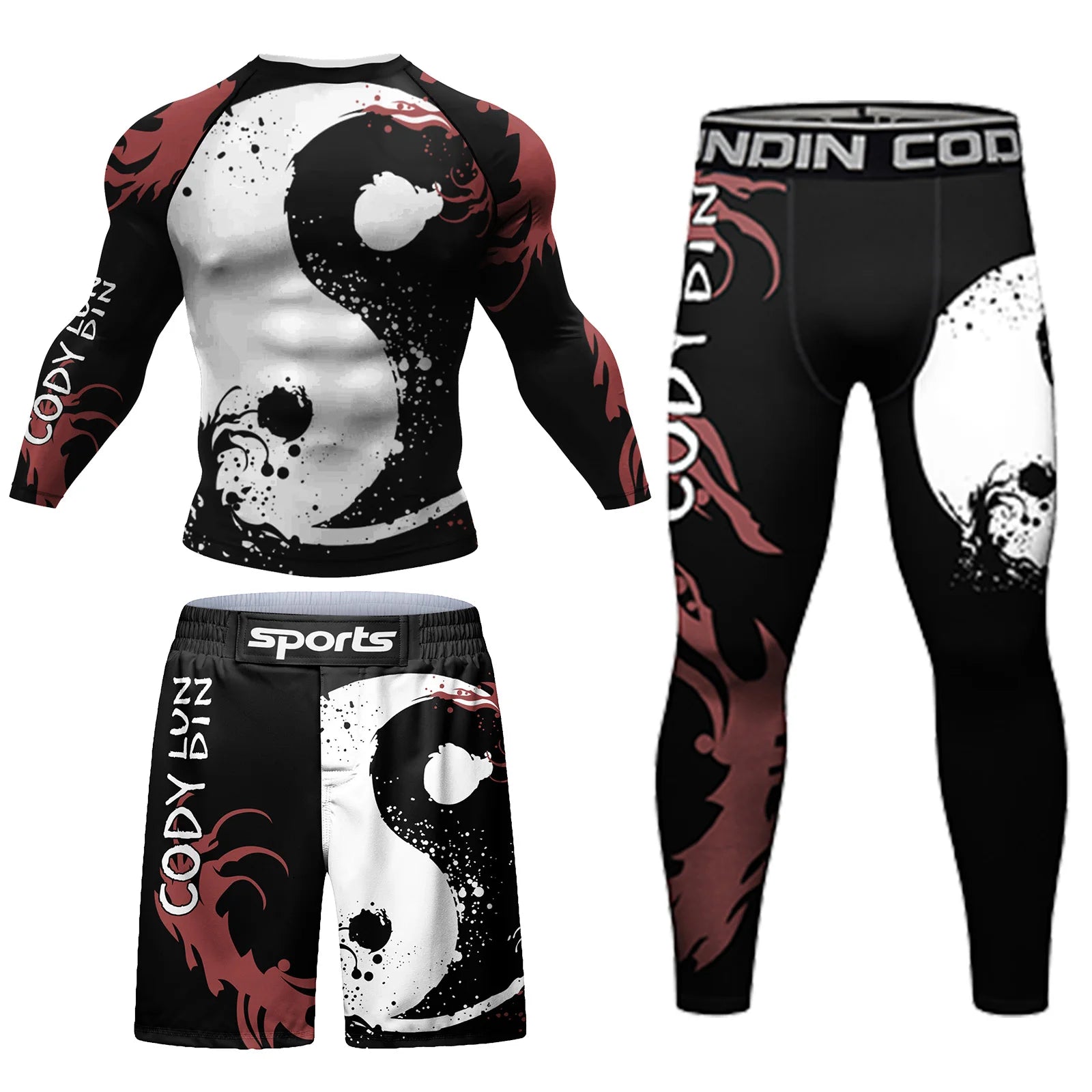4 Pieces Cody Lundin Men Exercise Sportswear Jiu Jitsu BJJ Rashguard Set Compression Shirt+pants Running Training Kits