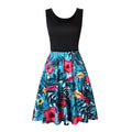 Summer Casual Dress for Women Vintage Sleeveless Floral Printed Dress Women Knitted Patchwork Beach Dress