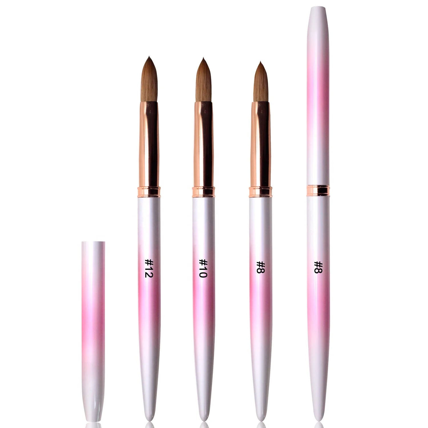 Pink Gradient Handle Kolinsky Premium Nail Brush Crystal Gel Pen 3D Acrylic Nail Brush Size 8 to Size 12 Flat Type