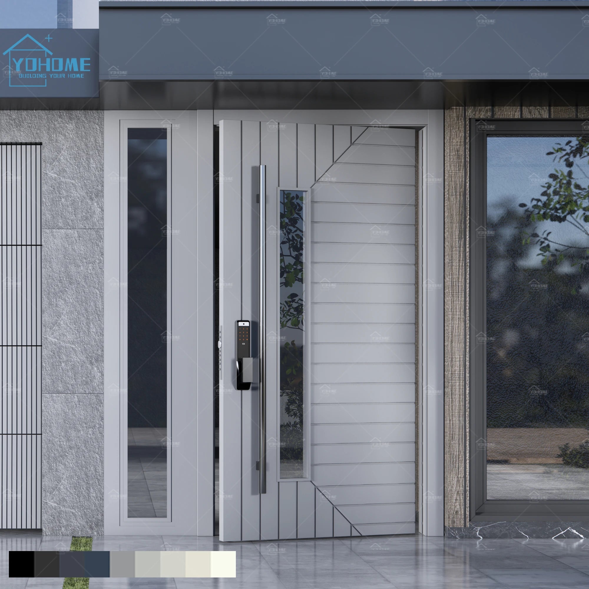 China Yohome Custom Entrance Security Doors Residential Front Doors for Houses Exterior Aluminum Pivot Door