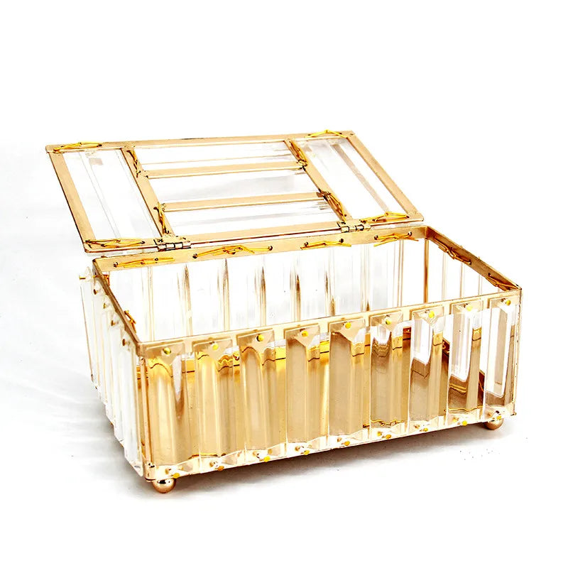 Luxury Modern American Style Home Decoration Gold Tissue Napkin Box Square Metal Plastic Paper Storage Box Kitchen Wedding Car