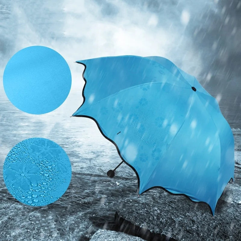 High Quality Meet Water Change Color Magic Umbrella Black Coating Sunscreen Large Color-changing Folding Umbrella Plastic Travel
