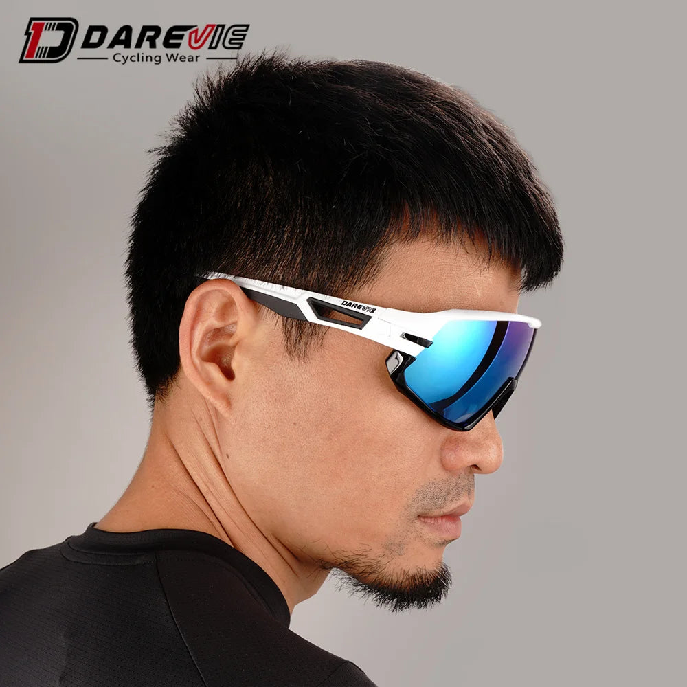 Darevie Factory Price 3 Lenses Cycling Glasses Sports Design Oem Bike Sunglass With Polarized Blue Lens