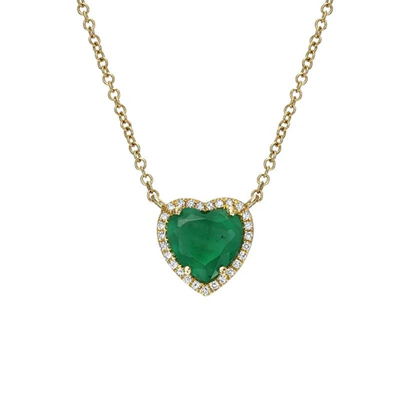 Milskye Women's Fashion Boutique 925 Sterling Silver Cz Jewelry 18k Gold Plated Emerald Heart Pendant Necklace