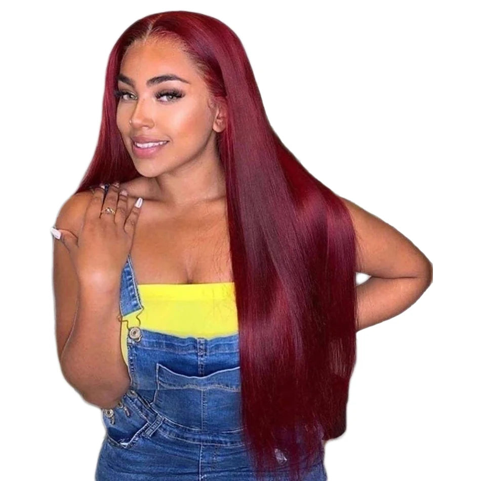 YesWigs Pre Colored Human Hair Lace Front Wig 27# 30# 99j# Factory Wholesale 13x4 Transparent Lace Wig Straight Brazilian Hair