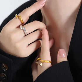 Korean Style Geometric Ring Ins Minority Simple Cross Zircon Titanium Steel No Fading Open Ring for Women Wholesale