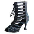 Customized Rhinestone Latin Dance Boots Woman 9CM High Heel Dancing Sandal Boot