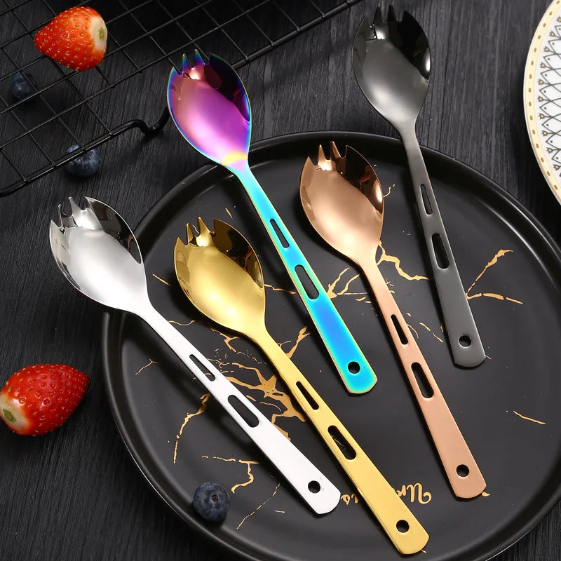 304 Creative  Stainless Steel Dual-use Fork Spoon Integrated Fruit Salad Spoon