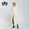 Janefur Russian Popular Women's Natural Fur Coat Long Ladies Real Fox Fur Coat Fur Sweater Hooded 120-125cm Length Knit Cardigan