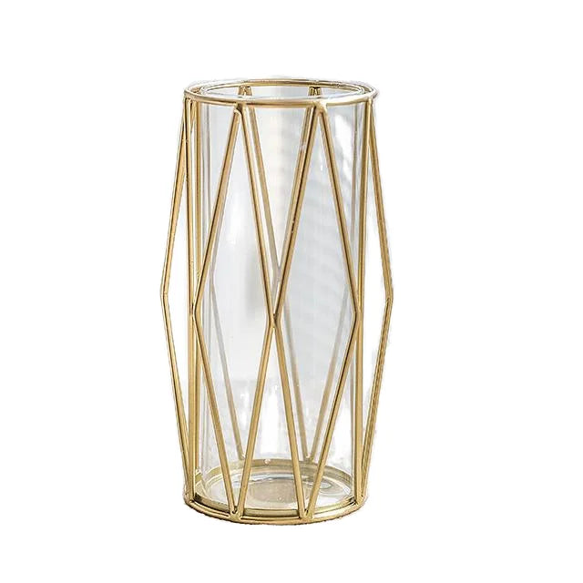 Modern Gold-Plated Floral Hydroponic Steel Flowers Vase Drainage Hole Large Commercial Art Ornaments Hotels Outdoor Nursery