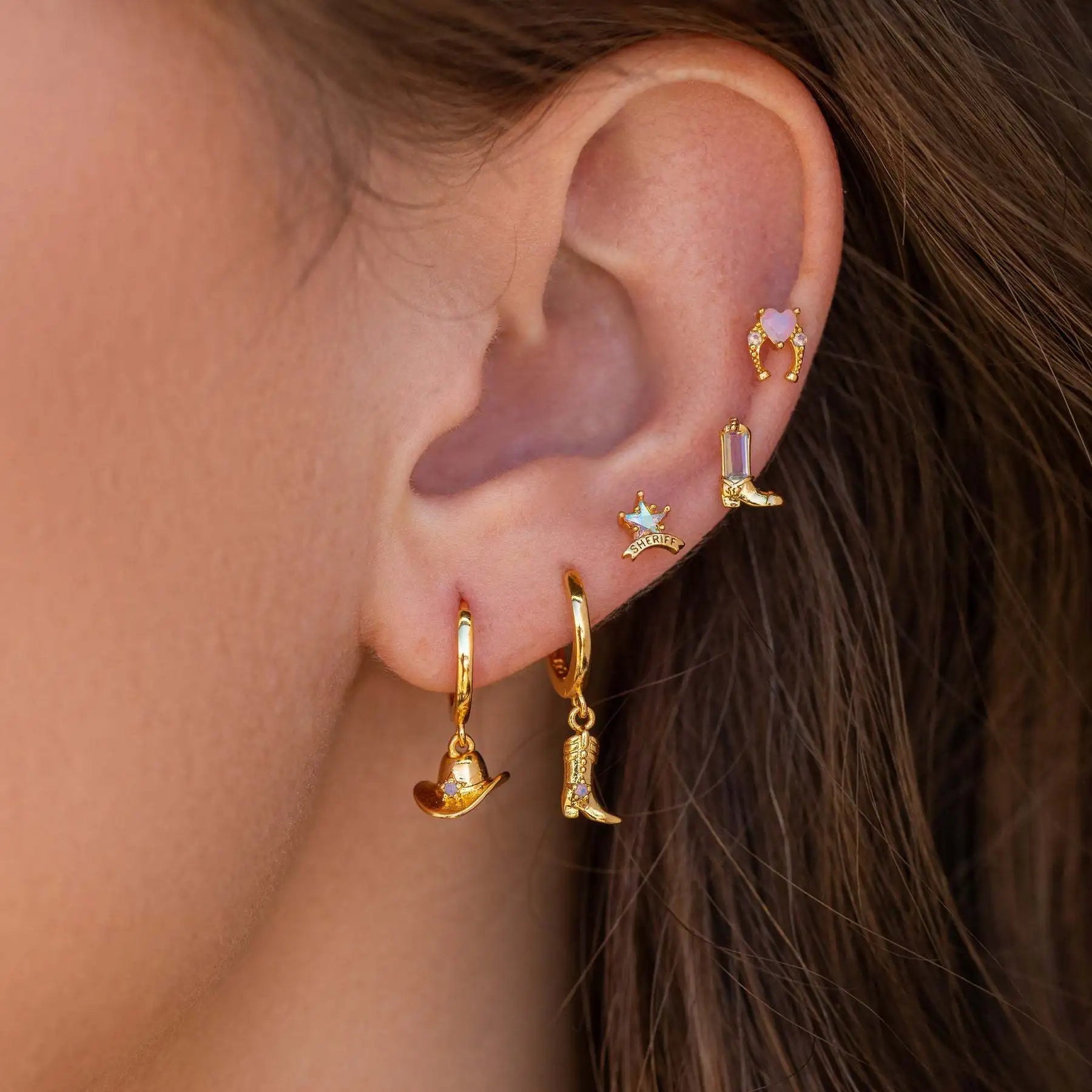 Hot Selling 18K Gold Plated Earrings Hat Boot Hoop Earrings Cowboy Boot Earrings for Women