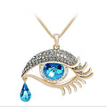 Fashion Teardrop Eyelash Crystal Necklace Long Sweater Necklace Glamorous Devil Eye Women Jewelry Necklace