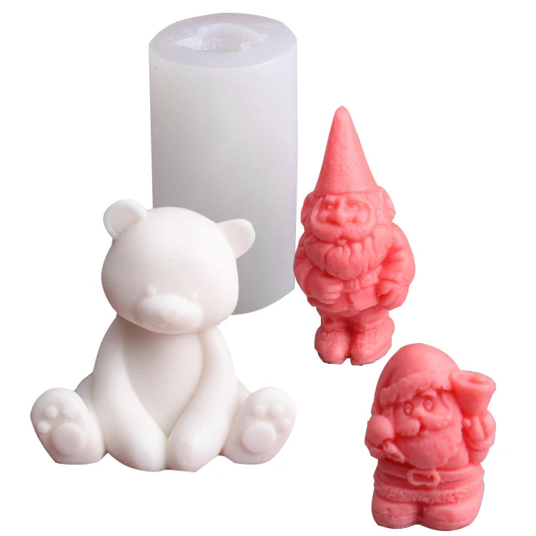 YS DIY Christmas Silicone Candle Mold 3D Santa Claus Sitting Bear Shaped Plaster  Mould Handmade Christmas New Year Decor Tools
