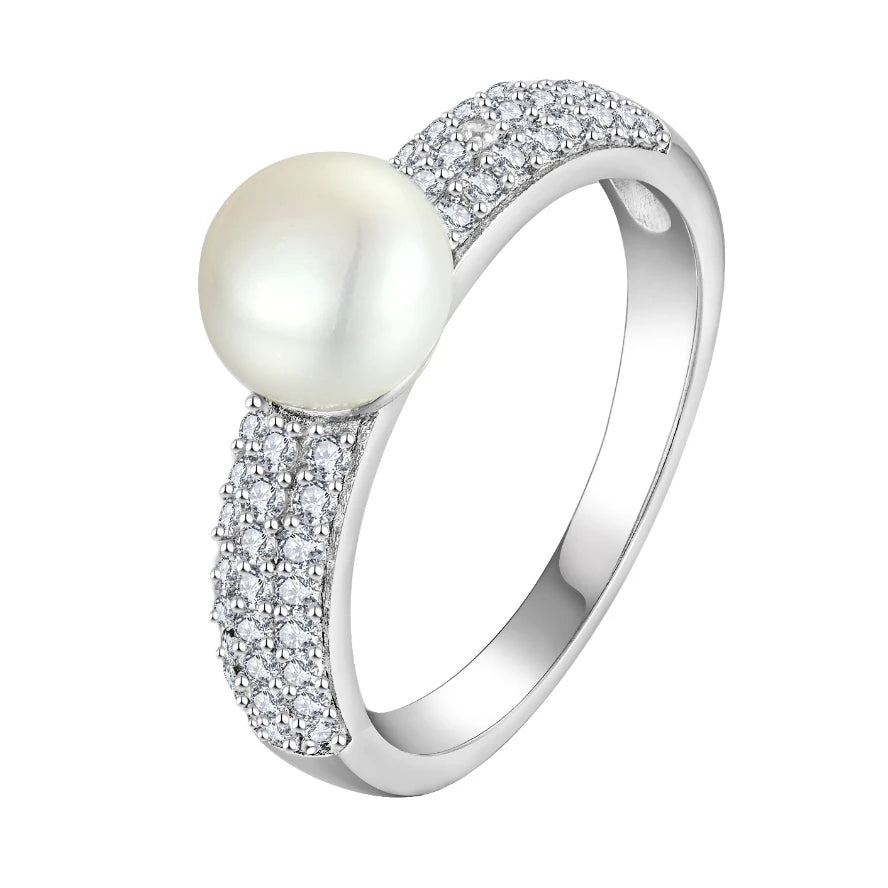 Wholesale Customized Freshwater Pearl Ring Gifts Rhodium Plated 925 Sterling Silver Handmade Dainty Pearl Rings Jewelry Women