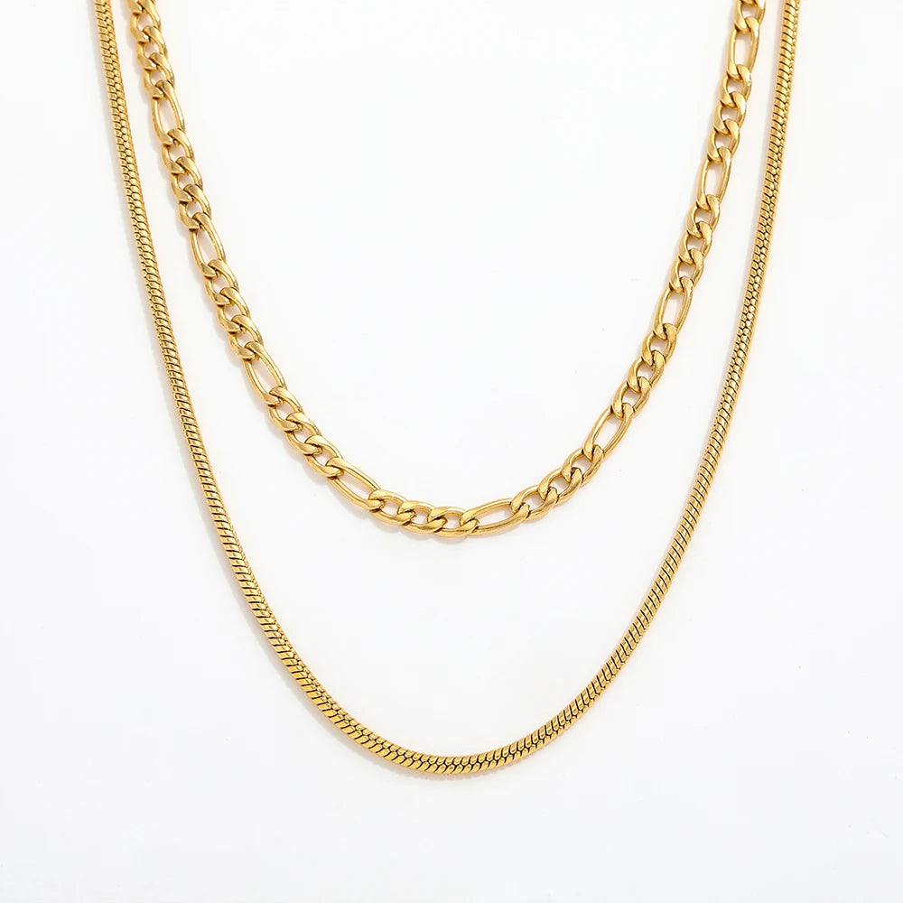 Joolim Jewelry Double-layer Figaro Chain Necklace Stainless Steel Jewelry