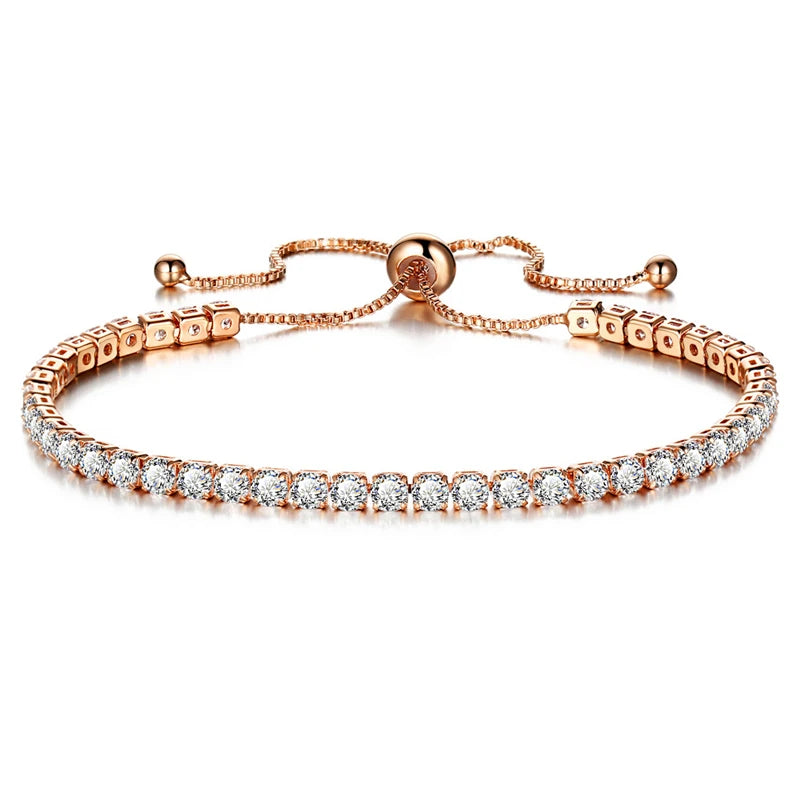 18k Gold Plated Crystal Adjustable Tennis Bracelet Women