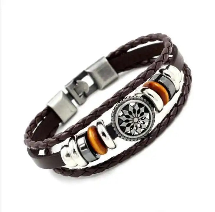 Mens Genuine Leather Bracelet Cuff Bracelet Punk Style Leather Wrap Wristband Handmade Adjustable Leather for Men Opp Bag 1 Pcs