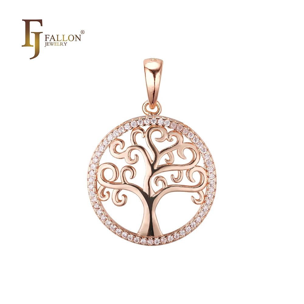 FJ Fallon Fashion Jewelry Halo Tree Pendant Plated in Rose Gold Brass Based
