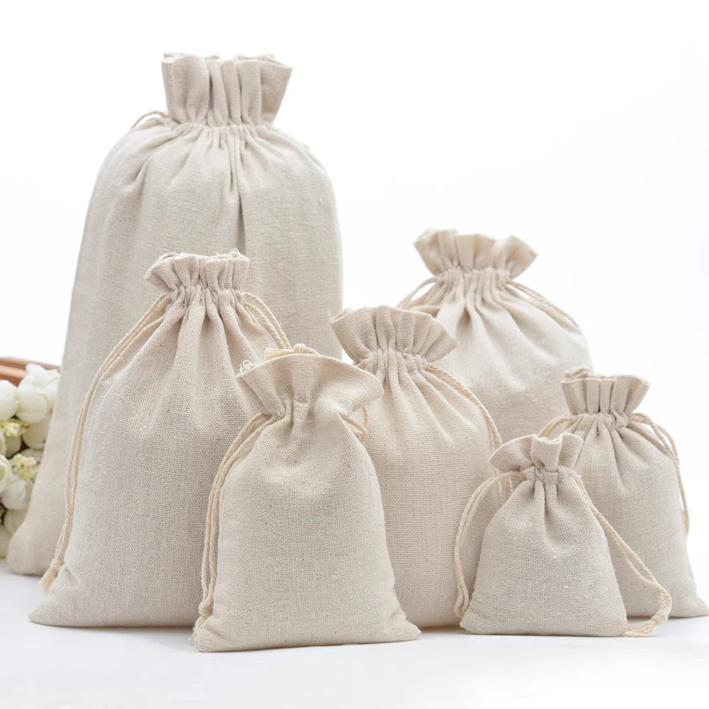 Customized Recyclable Drawstring Packaging Cotton Bags for Craft Jewelry Storage Wedding Favors Folk Christmas Stickers
