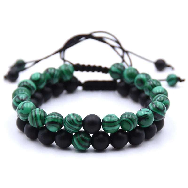 Matte Black Onyx Malachite Quartz Bracelet Stylish Healing Gemstone Jewelry for Couples and Best Friends Gift