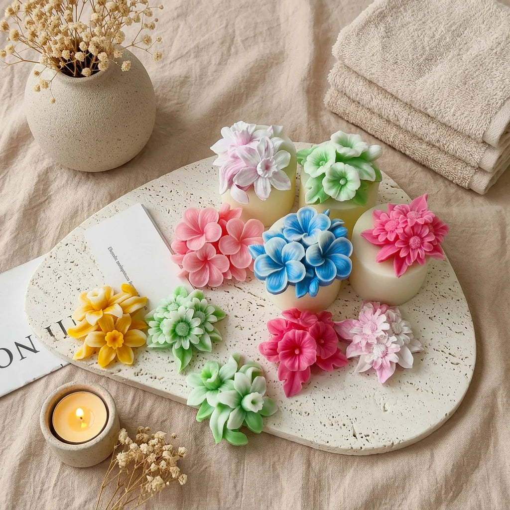 J-1300 6 Styles New Flower Shape Silicone Mold for Candle Making Handmade Soap Gypsum Ornament Mould Crystal Drop Moulds MegaBDM