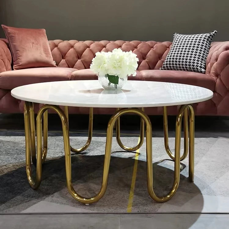 Modern Round Marble Top Coffee Tables Metal Stainless Steel Frame Gold Luxury Customized Centre Table for Living Room Furniture MegaBDM