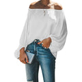 Autumn Women's Long Sleeve T-Shirts with Loose Lantern Sleeve Solid Color Plain Terry Fabric Simple Shoulder Design