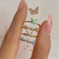 Hot Sale Exquisite Popular Blue Flower Ring Ins Style Inlaid Cute Heart Butterfly Zircon Ring for Women