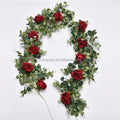 E158- Factory Wholesale Eucalyptus Leaf Rose Vine Artificial Flower Rose Eucalyptus Leaf Garland Wedding Road Rattan for Wedding