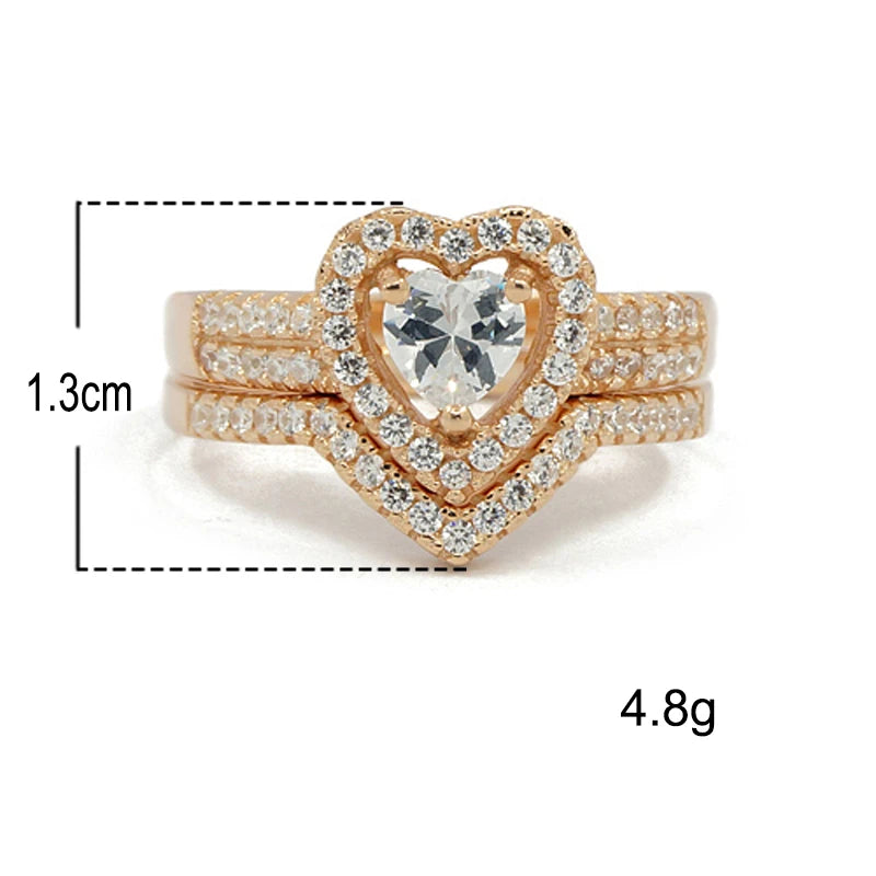 Fashion Jewelry Plata 925 Women Rings Heart Shape Cubic Zirconia Rings Stacking Rings Set