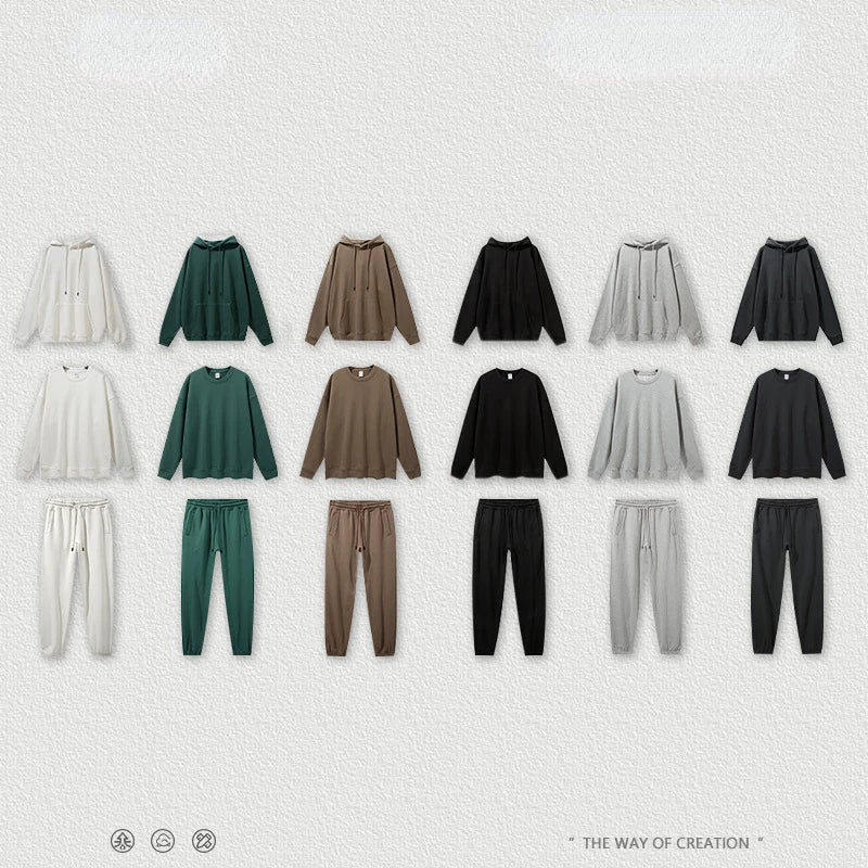 SHINBENE Plus Size Cotton Terry Men's Women's Hoodies and Sweatpants Sets Unisex Oversize Joggers Sets