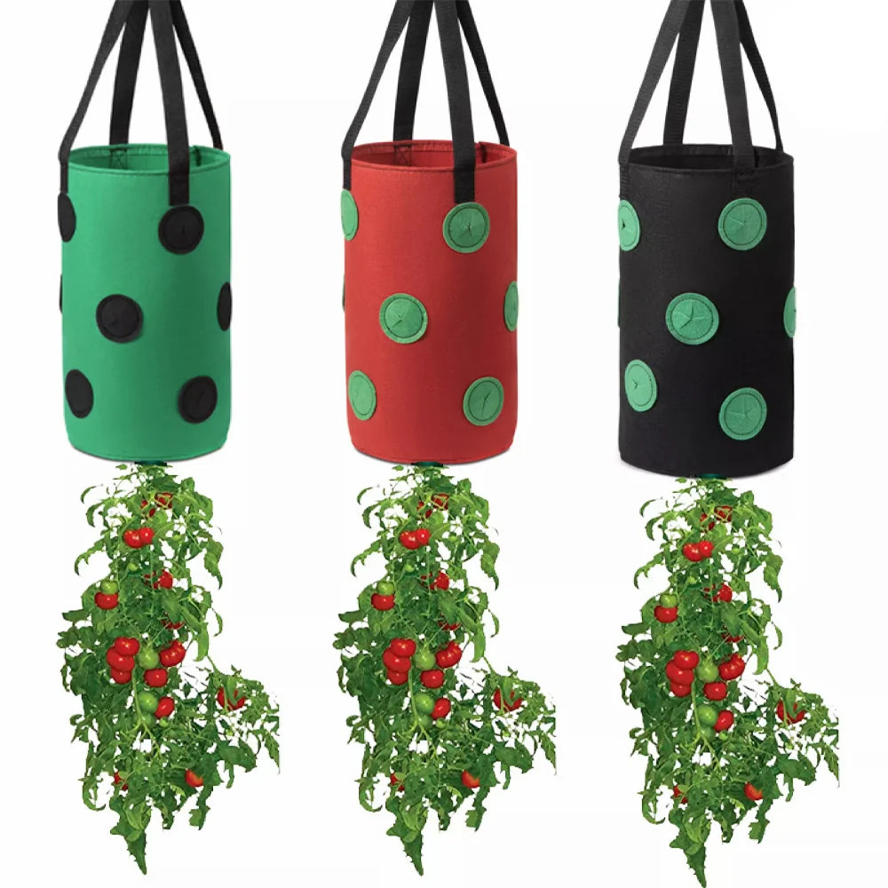 3PCS Eco-Friendly Durable Upside Down Planter Strawberry Wall Hanging Felt Garden Grow Pots with Handles for Home