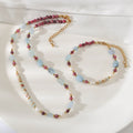 Vintage Natural Aquamarine Stone Necklace Set Gift Adjustable Red Granite Agalmatolite Beaded Necklaces for Women Jewelry