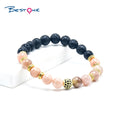 Wholesale Natural Stone Stretch Beads Charm Bracelets Customized Logo Sunstone Amethyst Tigereye Lapis Snowflake Bracelet