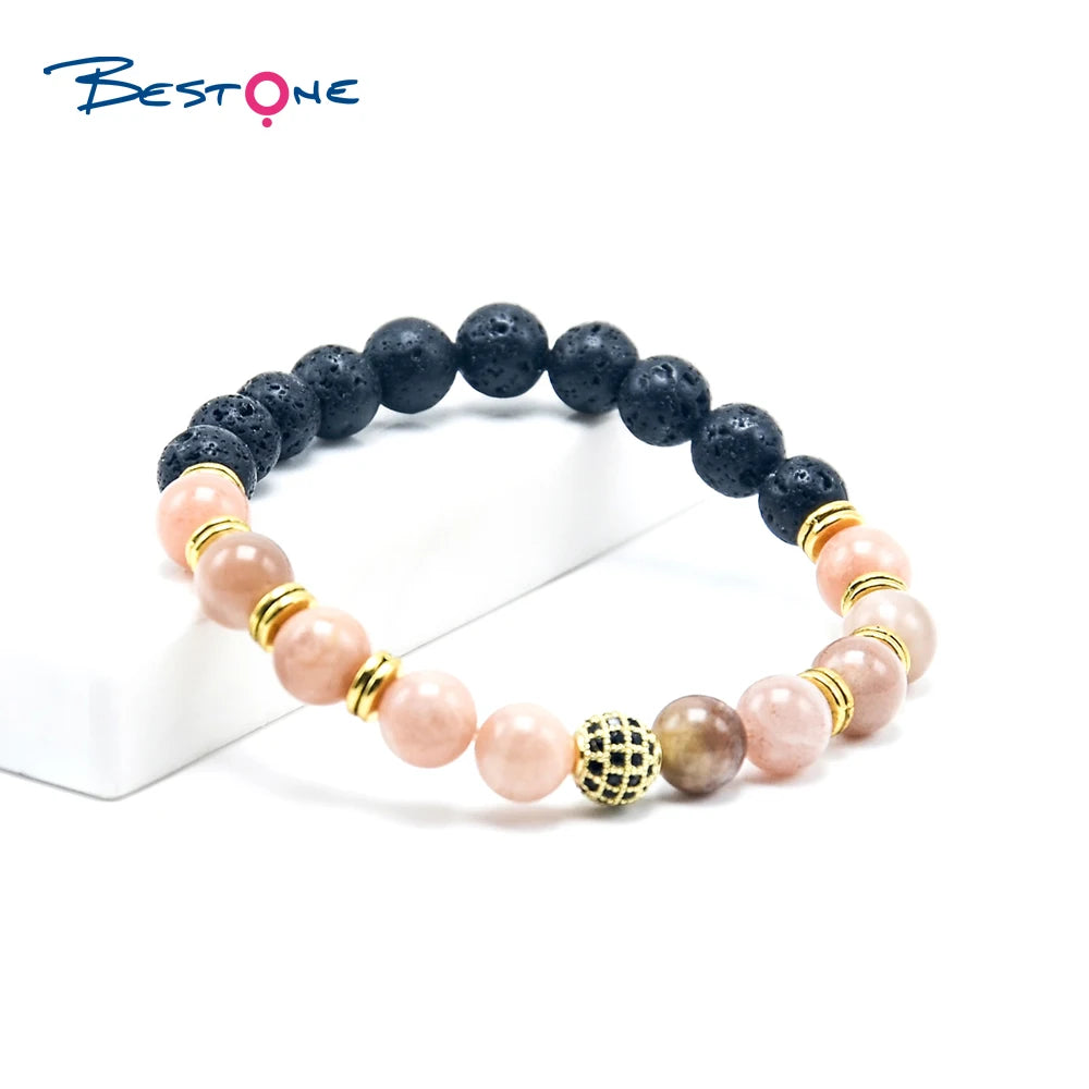 Wholesale Natural Stone Stretch Beads Charm Bracelets Customized Logo Sunstone Amethyst Tigereye Lapis Snowflake Bracelet