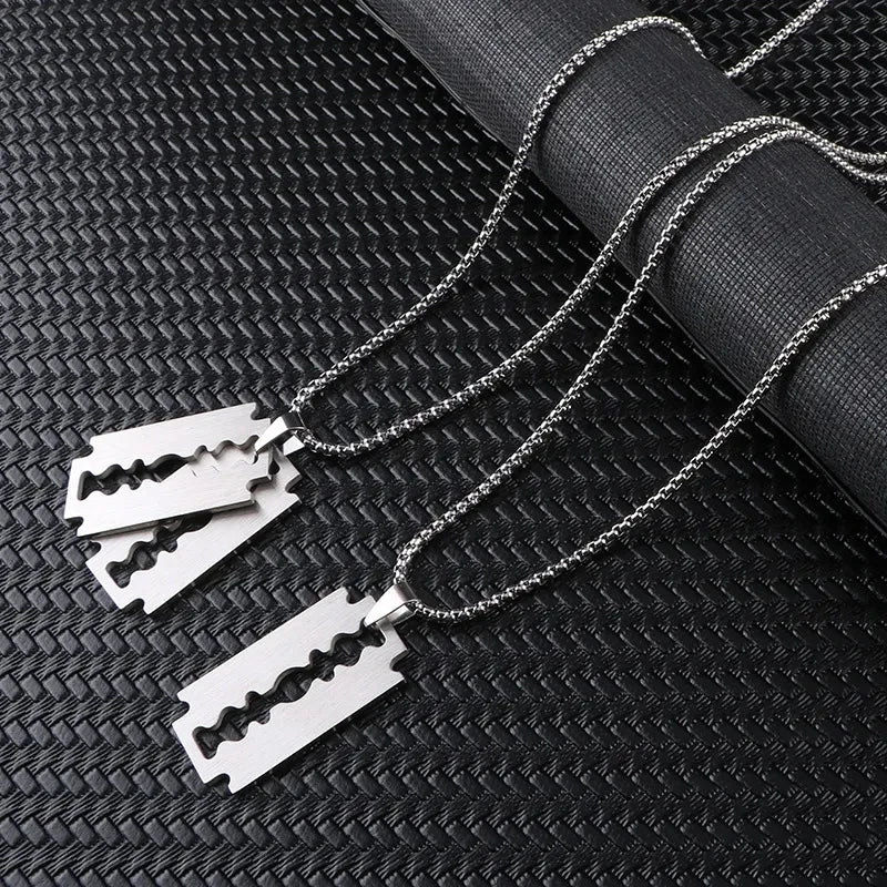 SC 2023 Wholesale Simple Multifunctional Titanium Steel Blade Pendant Necklace Long Stainless Steel Necklace for Men to My Son