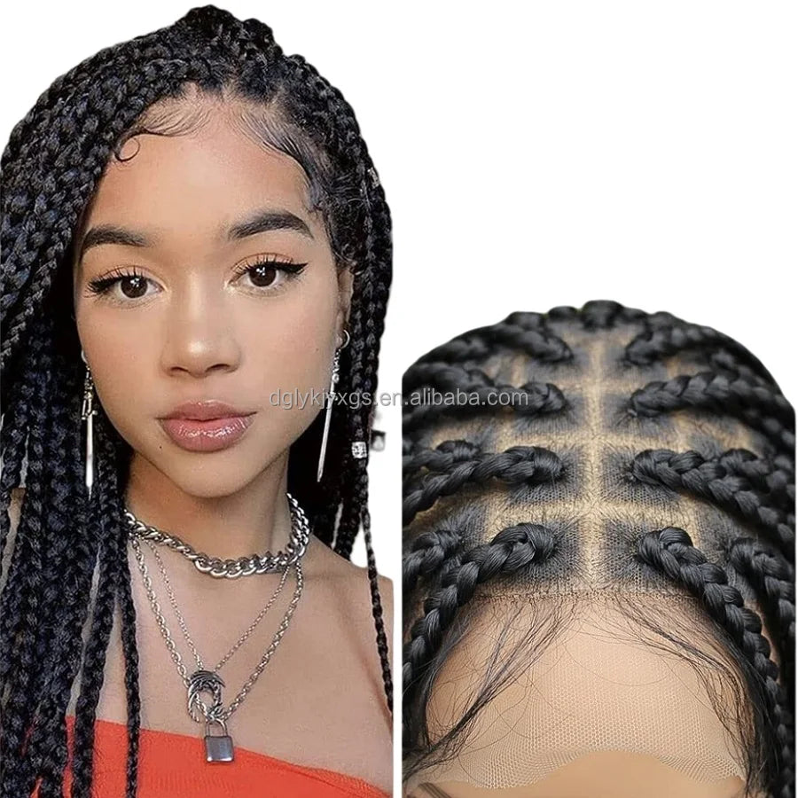 Full Lace Braided Wigs HD Full Lace Box Braid Wig Afro Synthetic Cornrow Braided Lace Front Synthetic Wigs for Women Hair MegaBDM