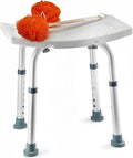 Portable Anti-Slip Bath Bench Adjustable 8 Heights Free Tool White Shower Stool for Elderly No Back Shower Chair for Bathroom