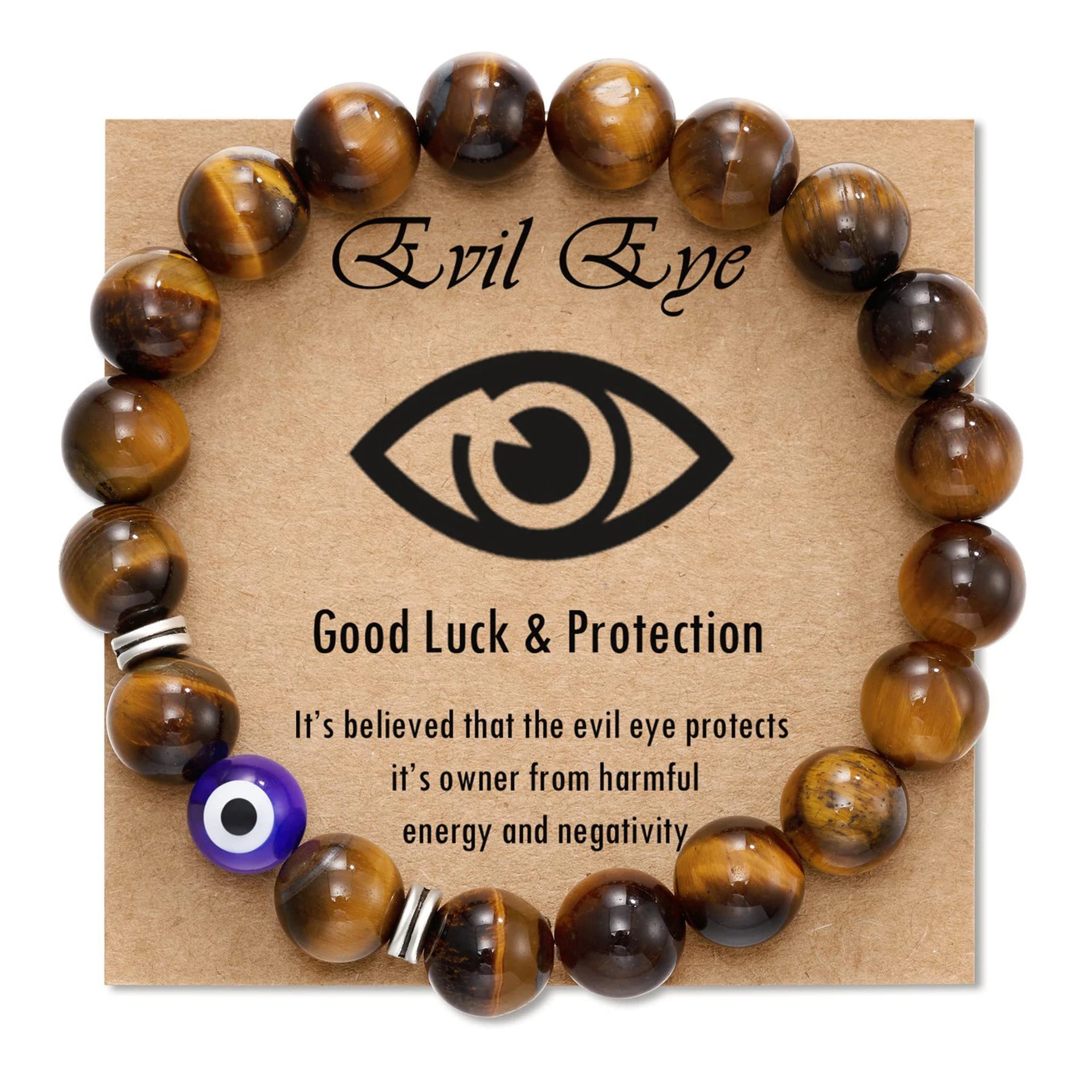 Stretchy Elastic Band Lucky Turkey Evil 8mm Bead Bracelet Turkish Jewelry Tiger Eye Frosted Natural Stone Beaded Bracelet