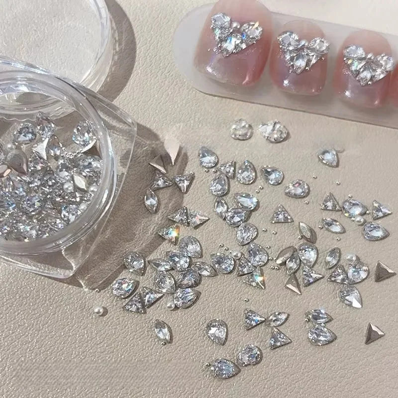 Paso Sico Heart Butterfly 3D Nail Art Jewelry Set Small Accessories Zircon Diamond Rhinestones Flat Bottom Inverted Rhinestones